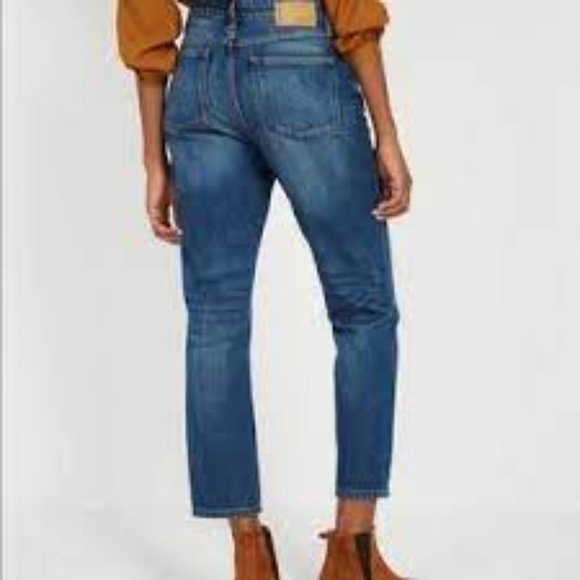 FRANK AND OAK MEDIUM WASH DENIM BILLIE RELAXED HIGH RISE CROPPED JEANS - 27 - Picture 2 of 10